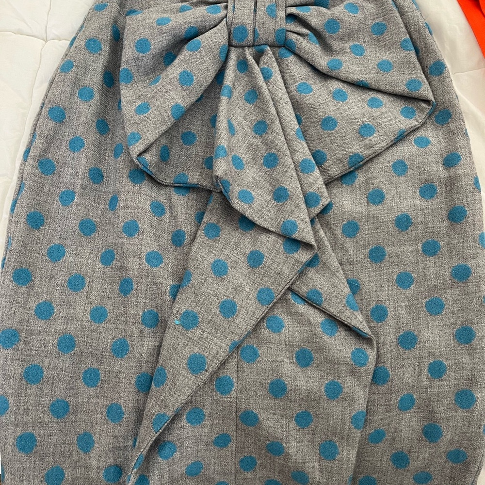 Eva Franco Gray Skirt with Blue Polka Dots and Bow